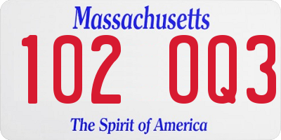 MA license plate 102OQ3