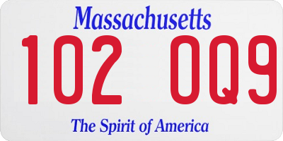 MA license plate 102OQ9