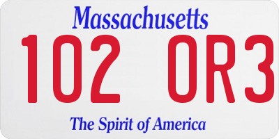 MA license plate 102OR3