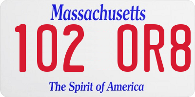MA license plate 102OR8