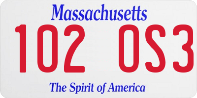 MA license plate 102OS3