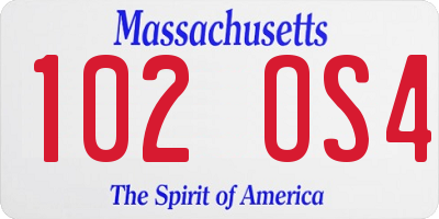 MA license plate 102OS4