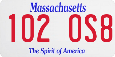 MA license plate 102OS8