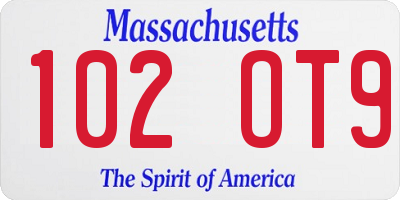 MA license plate 102OT9