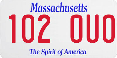 MA license plate 102OU0