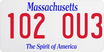 MA license plate 102OU3