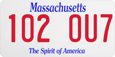 MA license plate 102OU7