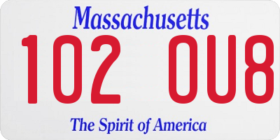 MA license plate 102OU8