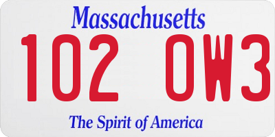 MA license plate 102OW3