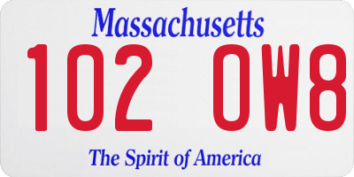 MA license plate 102OW8