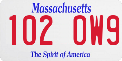 MA license plate 102OW9