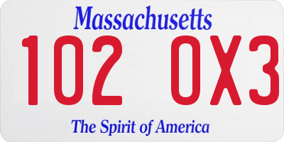 MA license plate 102OX3