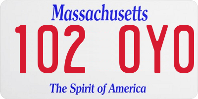 MA license plate 102OY0