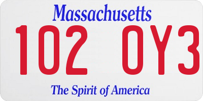 MA license plate 102OY3