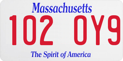 MA license plate 102OY9