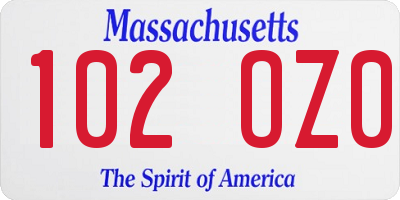 MA license plate 102OZ0