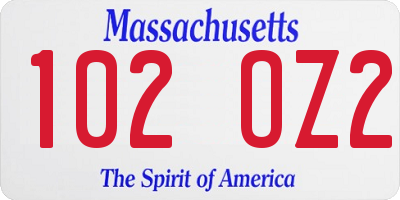 MA license plate 102OZ2