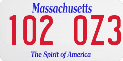 MA license plate 102OZ3