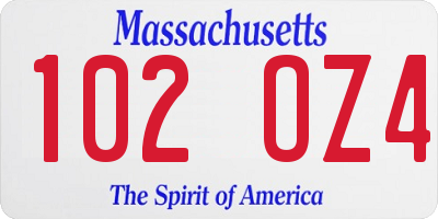 MA license plate 102OZ4