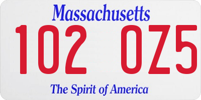 MA license plate 102OZ5