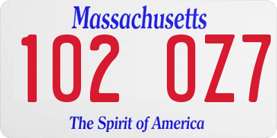 MA license plate 102OZ7