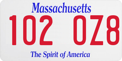 MA license plate 102OZ8