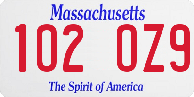 MA license plate 102OZ9