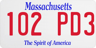 MA license plate 102PD3