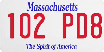 MA license plate 102PD8