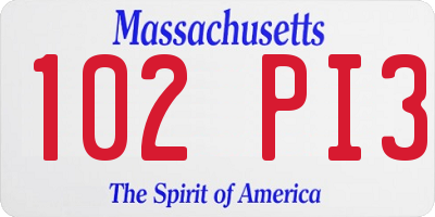 MA license plate 102PI3