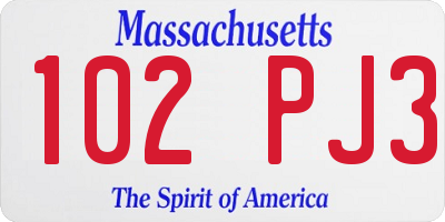 MA license plate 102PJ3