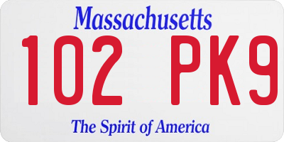 MA license plate 102PK9