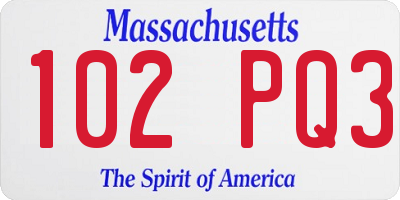 MA license plate 102PQ3