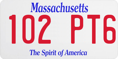 MA license plate 102PT6