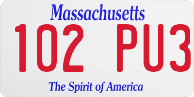 MA license plate 102PU3