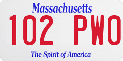 MA license plate 102PW0