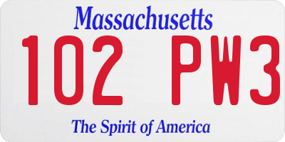MA license plate 102PW3