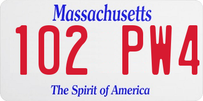 MA license plate 102PW4