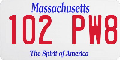 MA license plate 102PW8