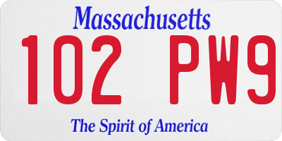 MA license plate 102PW9