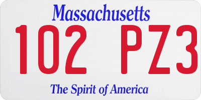 MA license plate 102PZ3