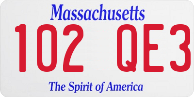 MA license plate 102QE3