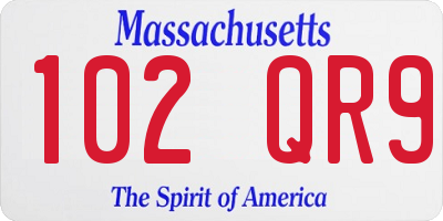 MA license plate 102QR9