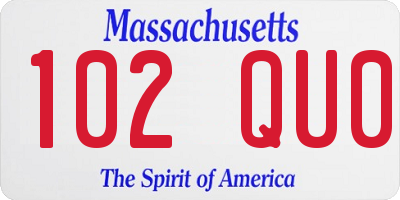 MA license plate 102QU0