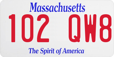 MA license plate 102QW8