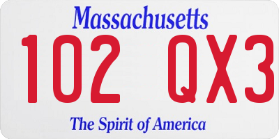 MA license plate 102QX3