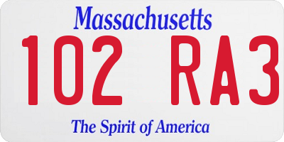 MA license plate 102RA3
