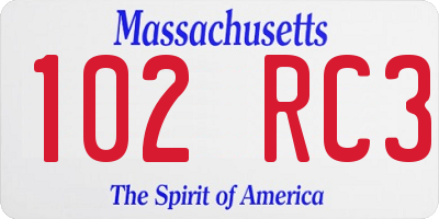 MA license plate 102RC3