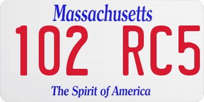 MA license plate 102RC5