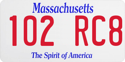 MA license plate 102RC8